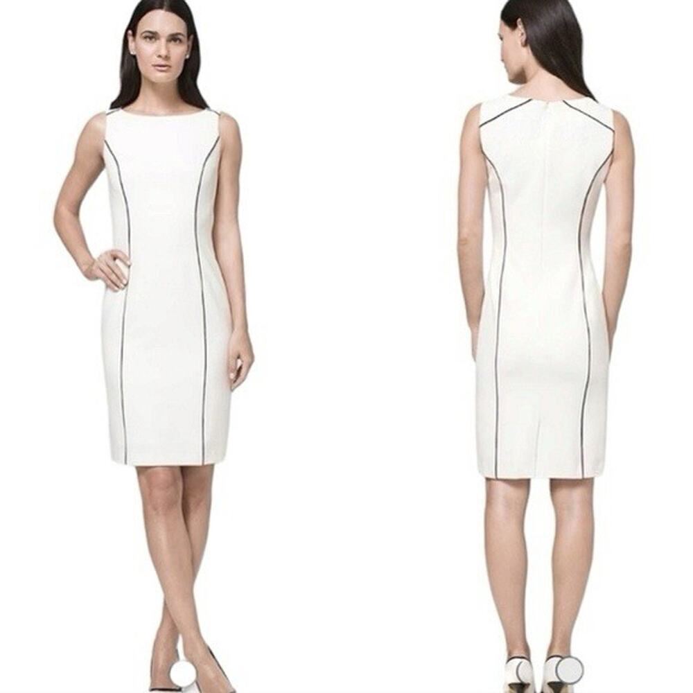 WHITE HOUSE-BLACK MARKET Size 2 Black White Piping Sheath Dress In Ecru EUC - Picture 4 of 8